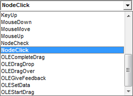 The Node Click Event showing in a dropdown box
