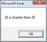 Excel VBA Message box demonstrating Greater than