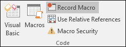 Record Macro icon in Excel 2013 and 2016