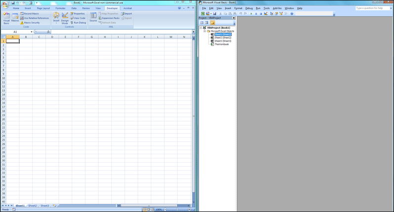 Excel spreadsheet and the VBA Editor side-by-side