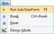 The Run menu in the Excel VBA Editor