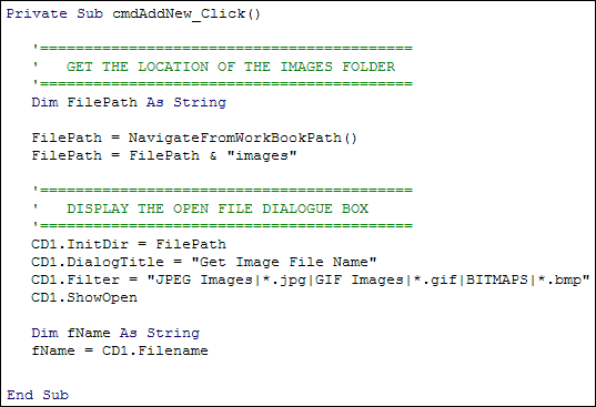 VBA code to display the Open File dialogue box