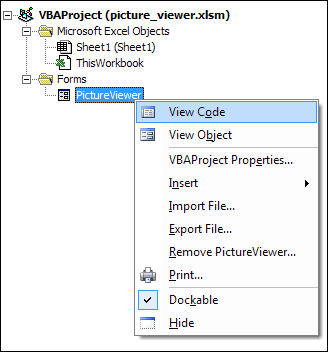 The View Code menu in the VBA Editor