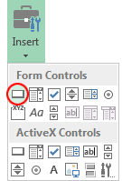 The button item on the Form Controls menu