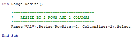Excel VBA code that uses the Resize property