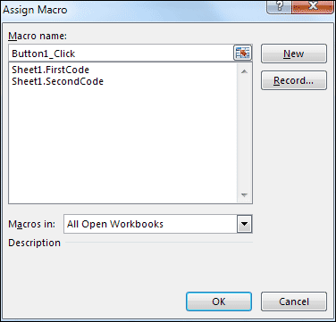 The Assign Macro dialogue box showing two Subs