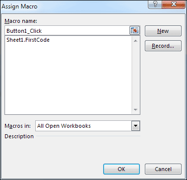 Assign Macro dialogue box demonstrating Private Subs