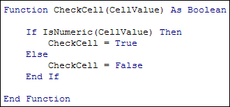 An Excel VBA function set up  to return a Boolean value