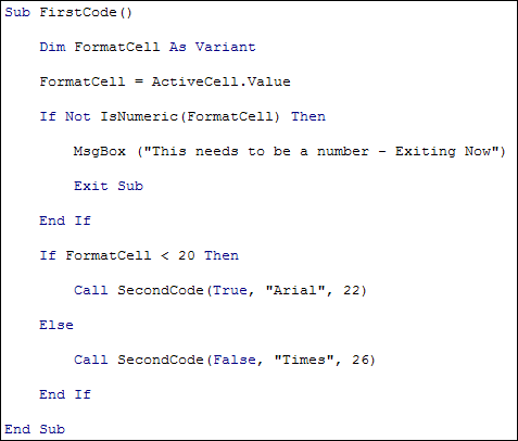Excel VBA code that demonstrates the use of Exit Sub