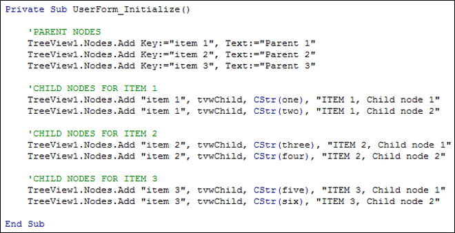Parent and Child nodes for a VBA Treeview