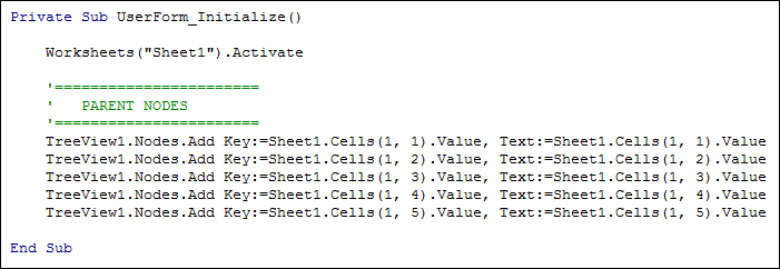 VBA code to add Parent Nodes for a Treeview